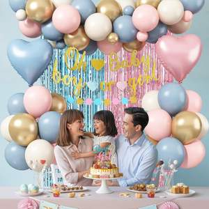 Set de Decoración con Globos para Fiesta de Revelación de Género, Globos de Látex Rosa, Azul y Dorado, Banner '<span class=keywords><strong>Oh</strong></span> Baby', Adorno para Pastel de Niño o Niña, Cortina de Flecos - Product Image 5