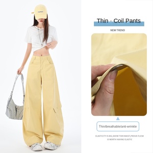 Pantaloni <span class=keywords><strong>Cargo</strong></span> da <span class=keywords><strong>donna</strong></span> con stile retrò americano Ultra-sottile a vita alta Multi-tasca ampia a gamba larga - Product Image 4