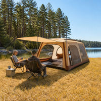 Tente tunnel familiale Tan avec auvent avant, fenêtres en maille, abri de glamping, 4 saisons, camping en plein air, imperméable, coupe-vent, 4-5 personnes