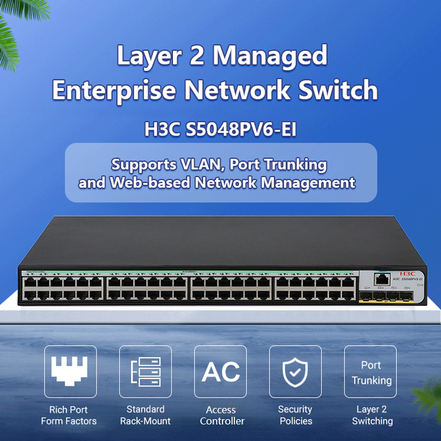 Network Switch H3C S5048PV6-EI Enterprise 48-port Gigabit Layer 2 Managed Switch QoS SNMP 4 Gigabit Optical Ports VLAN Stackable