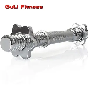 Guli Fitness Dumbbell Bar 14/16 Inch Threaded Chrome Regular Solid Bar With 2 Ring Collars Compatible with Adjustable Dumbbells