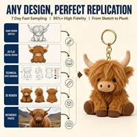 Porte-clés Mascotte Vache des Highlands en Peluche Personnalisé, Logo Personnalisé en Gros, OEM ODM, Faible MOQ, Breloque de Sac en Peluche sur Commande, Fournisseur, Cadeau Promotionnel