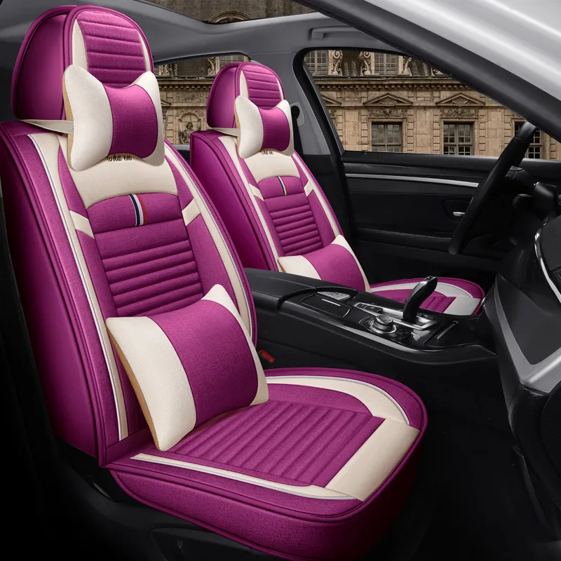 Listo para nave cubiertas de asiento de coche Deluxe versión tejido de lino de cuatro temporada uso Universal para cinco sillas de coche cojín del asiento