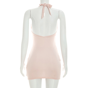 Viviblook J26RP251 Vestido de fiesta mini sin mangas con cordones y espalda descubierta para mujer, novedad de verano, color liso, informal - Product Image 4