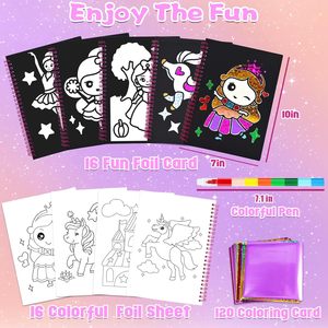 Kit de manualidades de papel de aluminio personalizado para niños de 3 a 12 años, princesa unicornio, juguete de viaje creativo 2 en 1 con 120 láminas de colores y 16 tarjetas - Product Image 5