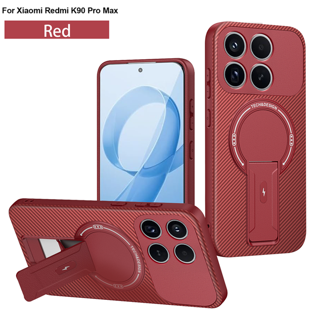 Lichicase Carbon Fiber Texture Phone Case for Xiaomi 17T 17T Pro Invisible Kickstand Magnetic Mobile Back Cover