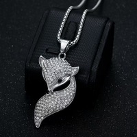 Collier pendentif renard traînant sa queue en acier inoxydable plaqué or, serti de zircons, style hip-hop, bijoux de mode tendance pour soirée, directement de l'usine
