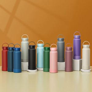 Bouteille isotherme sous vide en acier inoxydable 304 grande capacité, motif dessin animé, avec poignée, base en silicone, portable pour usage extérieur - Product Image 5
