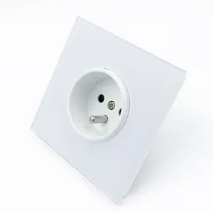 EU Power Socket 16A 250V Standard Grounded with Safety Door White Crystal Glass Panel German Electrical Socket
