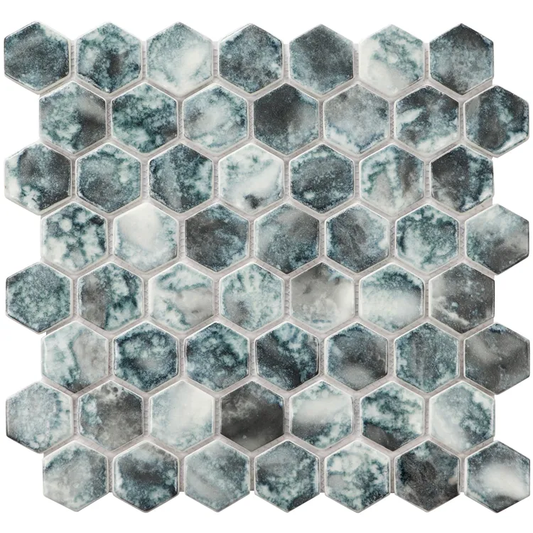 Carreau mural en mosaïque exclusif New Hexagon Green Blue Mixed Marble Looks