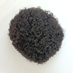 Pequeño Curl Full Lace Afro Mens Hair Toupee 1B Invisible Anudado Hombres Hair Toupee - Product Image 2