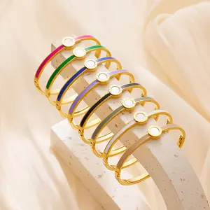 New Stainless Steel 18K Plated Gold Luxury Colorful Roman Numerals Enamel Shell Bracelet Fashion Jewelry Bracelets&Bangles