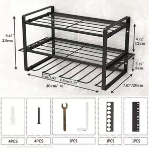 Wall Mounted 3 Tier Metal Storage Rack 40cm <b>Black</b> Heavy Duty Garage Tool Organizer <b>Floating</b> <b>Shelf</b> for Workshop Use - Product Image 1