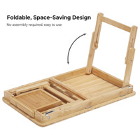 Combohome Bureau pour ordinateur portable de grande taille Table plateau pliante en bambou avec dessus inclinable, petit tiroir, pour bureau à domicile, chambre à coucher