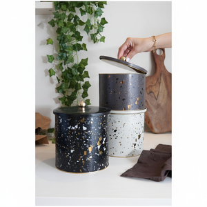 Round <b>Metal</b> <b>Tin</b> Canister Set Dia 175 mm ( 3Pcs) Terrazo Terrazo Design - Product Image 3