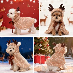 Costume de Noël pour chien renne en fausse fourrure, taille petite/moyenne, tenue de Noël mignonne pour animaux de compagnie avec bonnet de Père Noël pour chiens et chats - Product Image 4