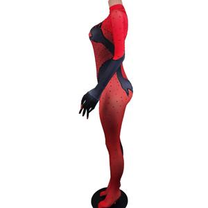 Traje de cosplay sexy con estampado 3D de diamantes de imitación rojos, mono de fiesta para adultos, ropa de carnaval - Product Image 3