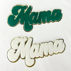 Toptan özel nakış Glitter anneler günü şönil yama Mama mon anne logosu mama şönil yamalar için giysi - Product Image 5