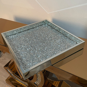 Hot Sale WXMT-019 Modern HomeDecor Silver Crushed Diamond Glass Square <strong>Mirror</strong> <strong>Trays</strong> - Product Image 5