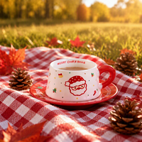 Ensemble de tasses à café en céramique Anji Newell, style dessin animé, conservation de la chaleur, couleur personnalisée, emballage en boîte cadeau pour les cadeaux de Noël