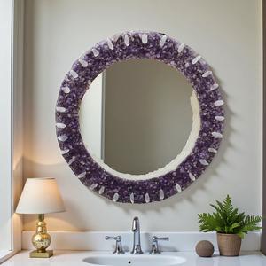 Miroir mural décoratif rond en agate améthyste élégante, artisanat en pierre violette pour les intérieurs modernes et vintage, décoration de chambre à coucher - Product Image 2