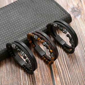Bracelet en acier inoxydable avec pierre naturelle œil de tigre et crâne pour homme – Meilleure vente fournisseur - Product Image 2