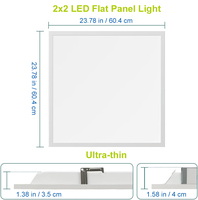 Plafonnier commercial encastré pour dalles 2x2, éclairage en aluminium, panneau LED plat rétroéclairé 5 puissances et 3 températures de couleur, IP44, homologué ETL