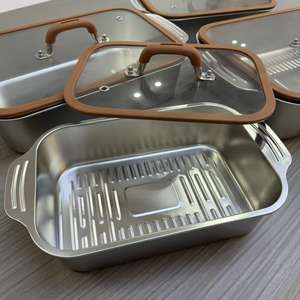 Sartén para Asar Pescado Multifuncional Estilo Coreano (Tipo Profundo) - Sartén Rectangular de Acero Inoxidable con Tapa de Vidrio - Product Image 4