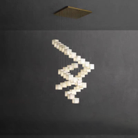 Marbre Design Créatif De Rotation D'escalier Pendentif Lumière Escalier Duplex Villa Lumière De Luxe Espagnol Albâtre Cube Lustre