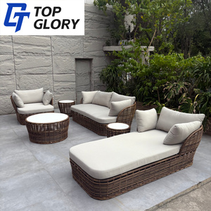Ensemble de mobilier de jardin et de <span class=keywords><strong>terrasse</strong></span> moderne, pliable, résistant aux intempéries, avec structure en aluminium, en rotin tressé, chaise longue de plage - Product Image 5