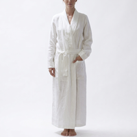 Robe en lin pur 100% prélavé pour femme, style kimono, tissage respirant, séchage rapide, col en V, vêtement de nuit décontracté, trois-quarts