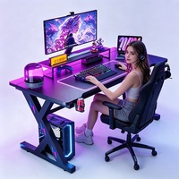Bureau d'angle moderne pour ordinateur, table de jeu avec LED