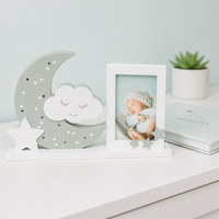 Bingkai Foto Bayi Kayu MDF 100% Custom, Bingkai Foto Kayu Meja dengan Lampu LED untuk Dekorasi Rumah