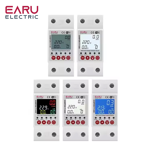 2P 63A 230V Tuya WiFi Smart Energy Meter Power kWh Meter Earth Leakage Over Under Voltage Protector Relay Device Switch Breaker