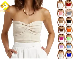 Nieuwe Productideeën 2024 Vrouwen Gebreide Geribbelde Top Sexy Strapless Wikkel Top Met Open Rug En Nauwsluitende Pasvorm Voor Dames