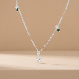 Collar de Plata de Ley 925 con Estrella de Mar Asterina |   Colgante de Estrella de Mar Texturizada con Cuentas de Piedras Preciosas Naturales - Product Image 1
