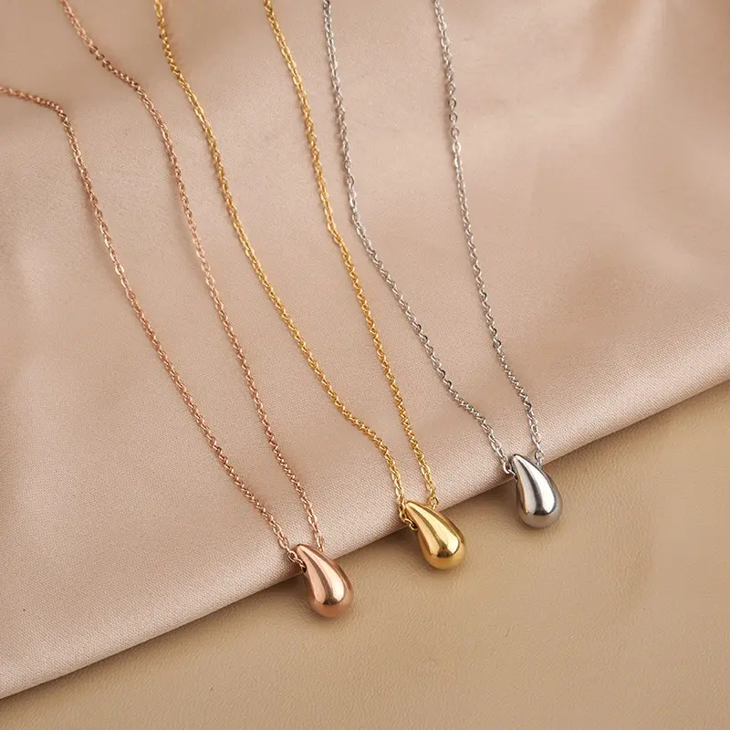 HOVANCI Minimalist Stainless Steel Gold Waterdrop Pendant Necklace for Women Classic Exquisite Metal Neck Jewelry
