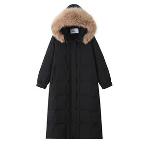Manteau long en duvet pour femme Runqi avec col en fourrure, 90% duvet de canard, coupe-vent, à capuche, chaud, pour l'hiver, grande taille - Product Image 1