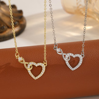 Collier Cœur en Zircon en forme de Huit, Design Minimaliste Européen et Américain, Motif Double Cœur Symbolique, pour Femme