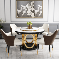 Table à manger extensible en pierre avec base métallique, table ronde peu encombrante pour la maison, l'hôtel, le restaurant, les projets