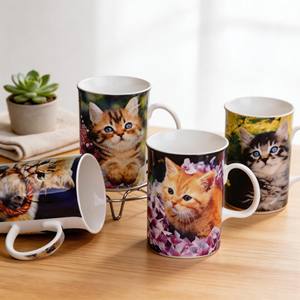 Service à thé HARVIT en porcelaine avec tasse et soucoupe, motif animaux - Chat et chaton, motifs imprimés pour fêtes - Product Image 4