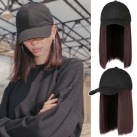 IStapromo Regalos: Peluca de mujer larga y lisa estilo coreano con gorra de béisbol, sin encaje, de fibra resistente al calor, todo en uno, a la moda y completa.