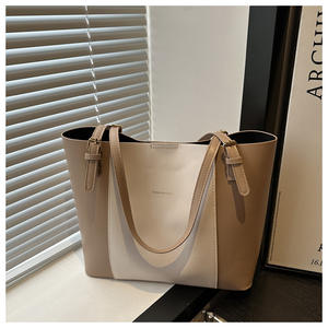 Nuova Borsa Tote da Shopping in Pelle PU alla Moda Coreana 2026 con Due Manici, Grande Capacità, Chiusura a Zip, Colore a Contrasto - Product Image 1