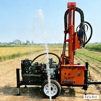 Plateforme de forage de puits d'eau profonde portable sur roues, 100m 200m, pompe à boue, compresseur d'air, plateforme de forage hydraulique de roche