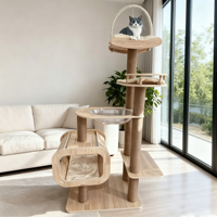 Arbre à chat moderne de luxe avec maison intégrée, capsule spatiale, écologique, plateau de saut et griffoir antidérapant