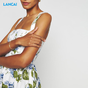 OEM tùy chỉnh phụ nữ ăn mặc bông hoa smocked trở lại vạt áo vỏ sò ren cắt một dòng không tay Midi Dress - Product Image 5