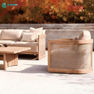 ชุดโซฟาไม้สักแท้สำหรับสวนสไตล์พาสเทอรัล พร้อมชุดโซฟาหวายสำหรับกลางแจ้งและชุดโต๊ะกาแฟ เหมาะสำหรับวิลล่า ลานบ้าน และสวนหลังบ้าน - Product Image 2