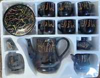 Service de vaisselle en porcelaine noire incrustée d'or, durable, traditionnel chinois, compatible lave-vaisselle, ensemble de 15 pièces avec tasses à thé
