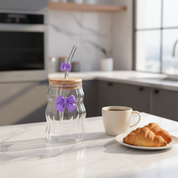 Gobelet à paille en verre borosilicate de haute qualité avec couvercle, design moderne, nœud mignon, pour glace, café américain, jus, boisson