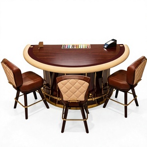 Table de poker et de Blackjack de luxe personnalisée pour casino, en bois et cuir, avec plateau de croupier et porte-gobelets, pour club - Product Image 3